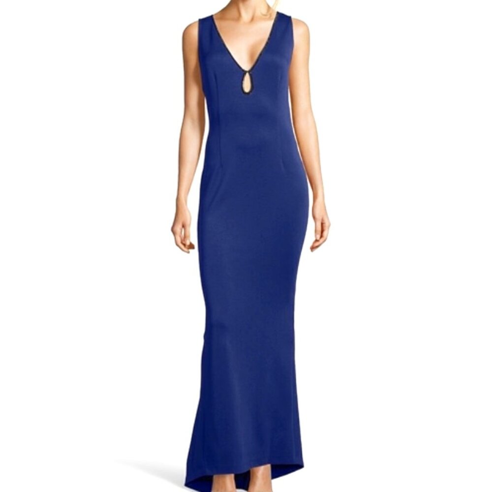HAYDEN | Long Lace Deep V Gown Cobalt Blue V-Neck Evening Gown Size M